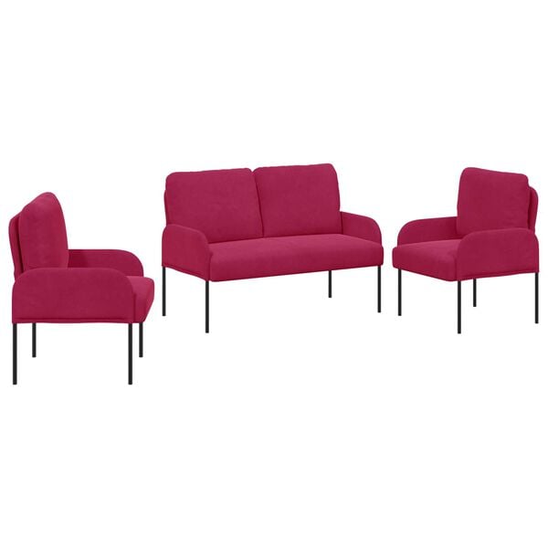 vidaXL Sofasett med pute 3 pcs Vinr&oslash;d 115 x 56 x 80 cm Kryssfin&eacute;r