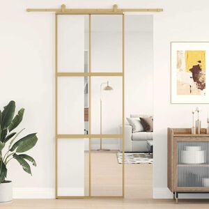 vidaXL Skyved&oslash;r gull 76x205 cm gjennomsiktig ESG glass og aluminium