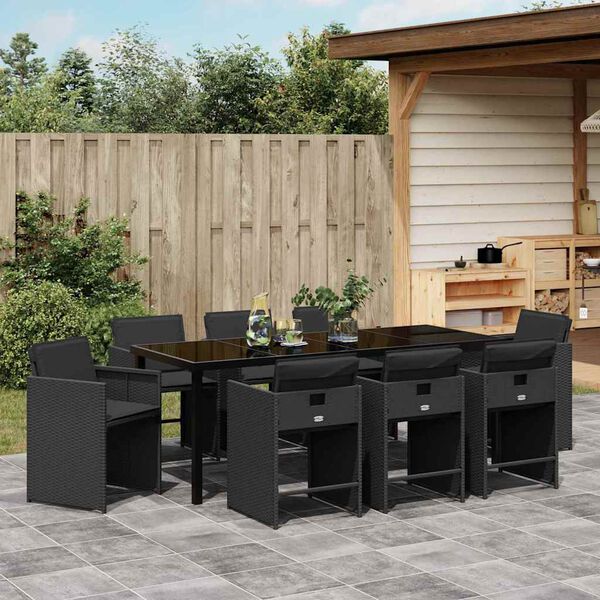 vidaXL Hage Spisegruppe 9 pcs Svart polyrotting