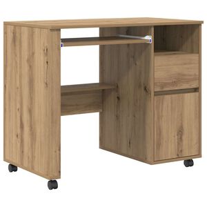 vidaXL Skrivebord med hjul Artisan Eik Konstruert tre 91 x 50 x 77 cm
