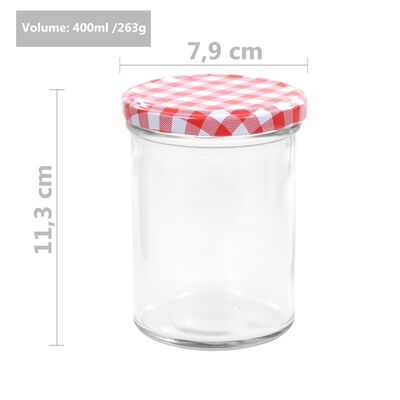 vidaXL Syltetøyglass med hvite og røde lokk 48 stk 400 ml