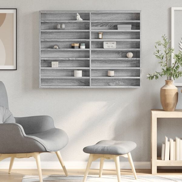 vidaXL Vitrineskap gr&aring; sonoma 100x8,5x75 cm konstruert tre