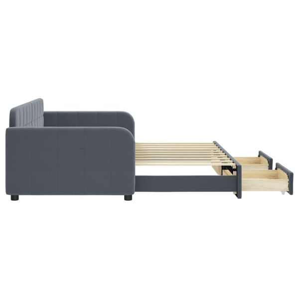 vidaXL Uttrekkbar dagseng med skuffer mørkegrå 90x190 cm fløyel