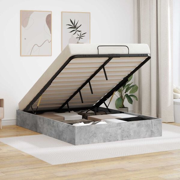 vidaXL Ottoman sengeramme BetongGr&aring; 120 x 200 cm Konstruert tre