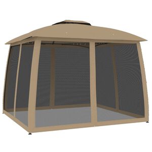 vidaXL Paviljong dobbelttak og nettingvegger gr&aring;brun 2,93x2,93 m st&aring;l