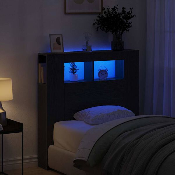 vidaXL LED Hodegavl Svart Eik 100 x 18,5 x 103,5 cm Konstruert tre