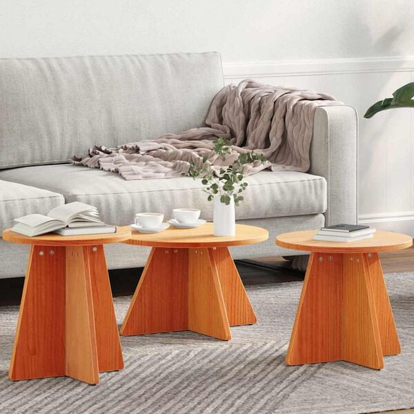 vidaXL Kaffebord 3 pcs Vokset Brun