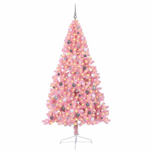 vidaXL Kunstig Forh&aring;ndsopplyst Juletre med 300 LED Rosa 240 cm PVC