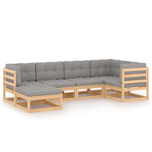 vidaXL Hagesofagruppe med puter 6 deler heltre furu