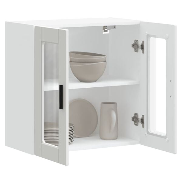 vidaXL Veggmontert kj&oslash;kkenskap med glassd&oslash;r Porto hvit