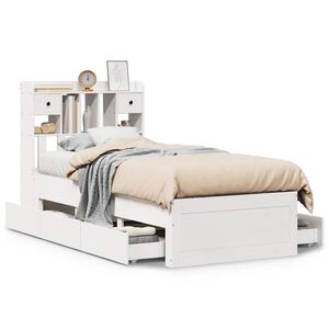 vidaXL Seng med bokhylle uten madrass hvit 90x200 cm heltre furu