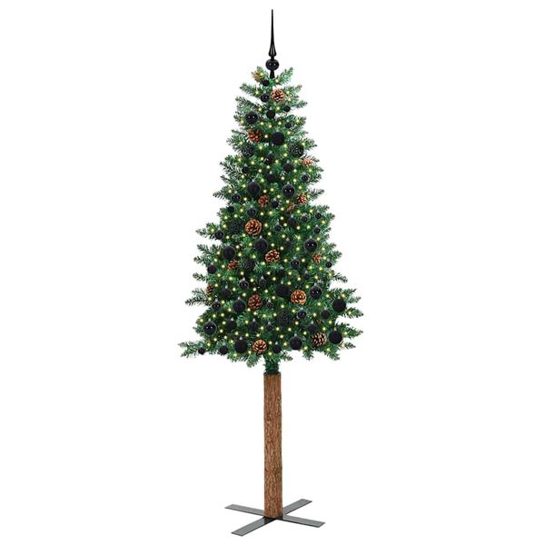 vidaXL Slim juletre med 300 LED gr&oslash;nn 210 cm PVC og Massivt Furu tre