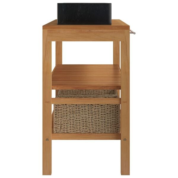 vidaXL Baderomshylle heltre teak med vasker marmor svart