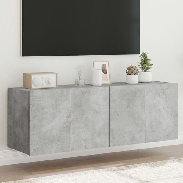 vidaXL Vegghengte TV-benker med LED-lys 2 stk betonggrå 60x35x41 cm