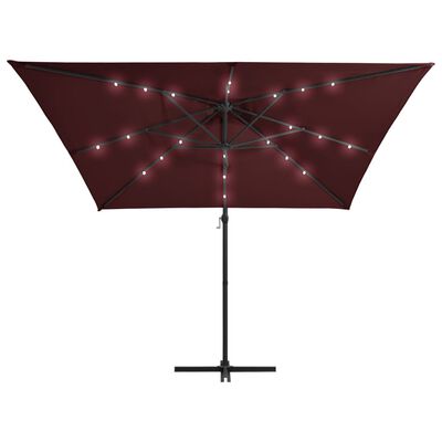 vidaXL Utendørs parasoll med LED-lys vinrød 250x250 cm
