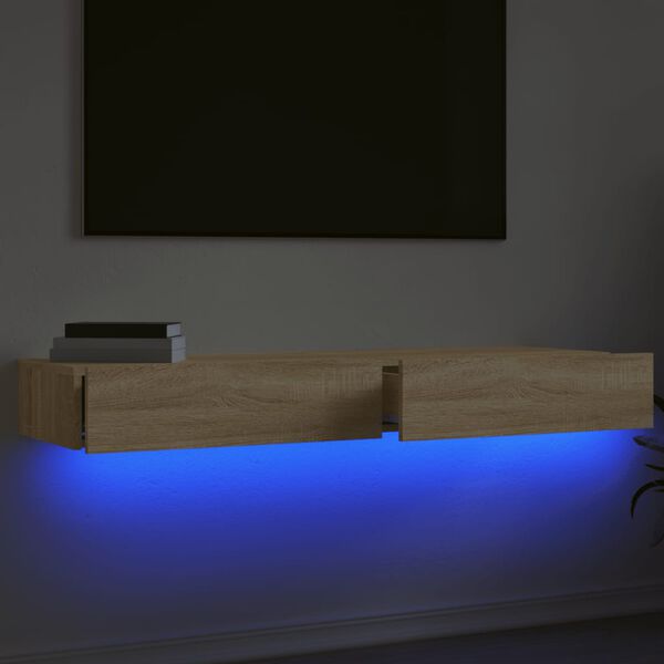 vidaXL TV-benker med LED-lys 2 stk sonoma eik 60x35x15,5 cm
