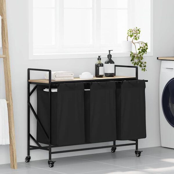 vidaXL skittentøyskurv 3 rom med hjul sonoma eik