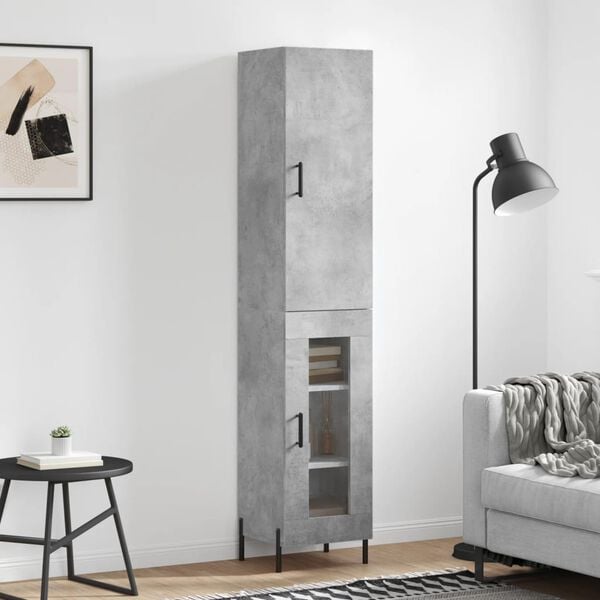 vidaXL Highboard betonggr&aring; 34,5x34x180 cm konstruert tre