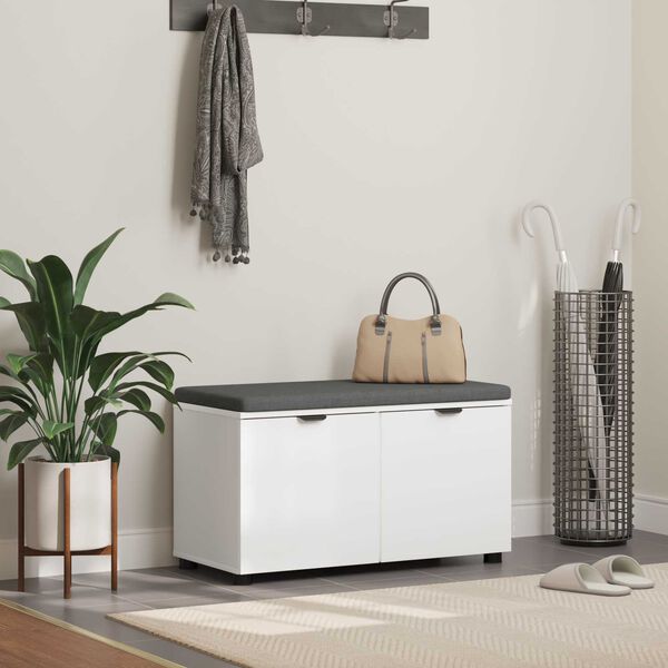vidaXL Gangbenk med pute med lagring med d&oslash;r Hvit 80 x 46 x 46 cm