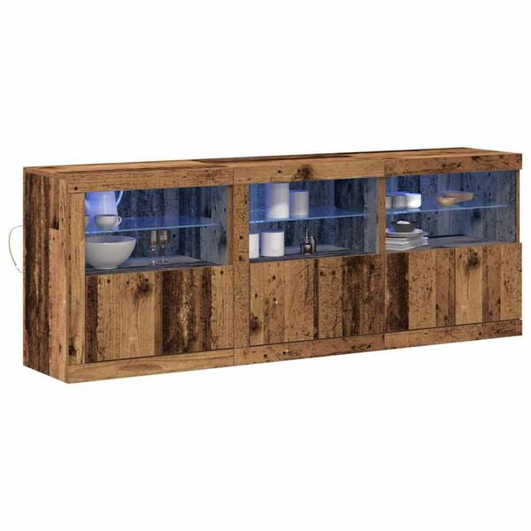 vidaXL LED sideboard Gamle tre 181 x 37 x 67 cm Konstruert tre
