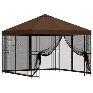 vidaXL Hagepaviljong med sidevegger 3 x 3 m Brun Polyester og st&aring;l