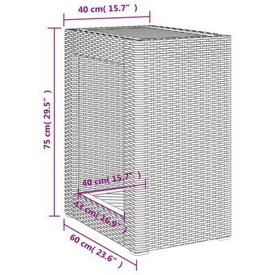 vidaXL Hagebord med treplate beige 60x40x75 cm polyrotting