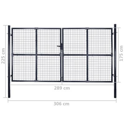 vidaXL Hageport netting galvanisert stål 289x175 cm grå