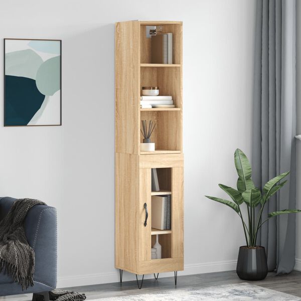 vidaXL Highboard sonoma eik 34,5x34x180 cm konstruert tre
