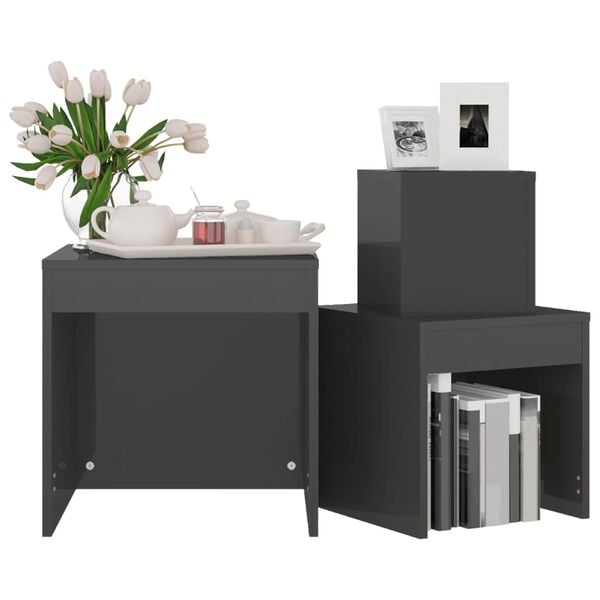 vidaXL Stablebord 3 stk høyglans grå konstruert tre