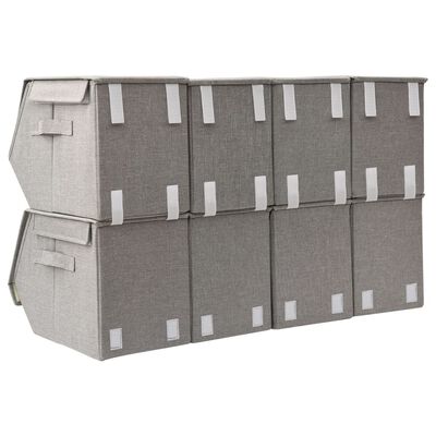 vidaXL Stablebare oppbevaringsbokser med lokk 8 stk stoff grå