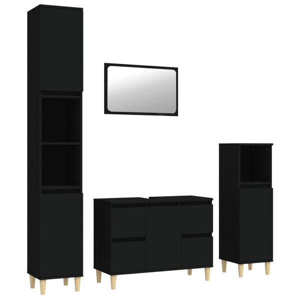 vidaXL Baderomsm&oslash;bler 4 stk svart konstruert tre