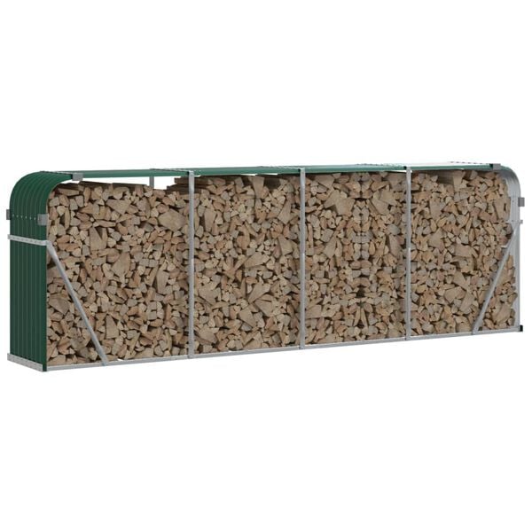 vidaXL Vedstativ gr&oslash;nn 300x45x100 cm galvanisert st&aring;l