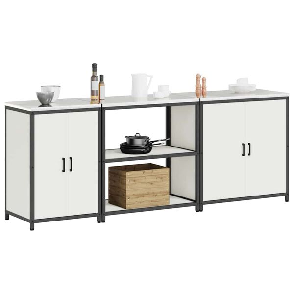 vidaXL Kj&oslash;kkenoppbevaringssett med hylle Annet med d&oslash;r 3 pcs Hvit St&aring;l