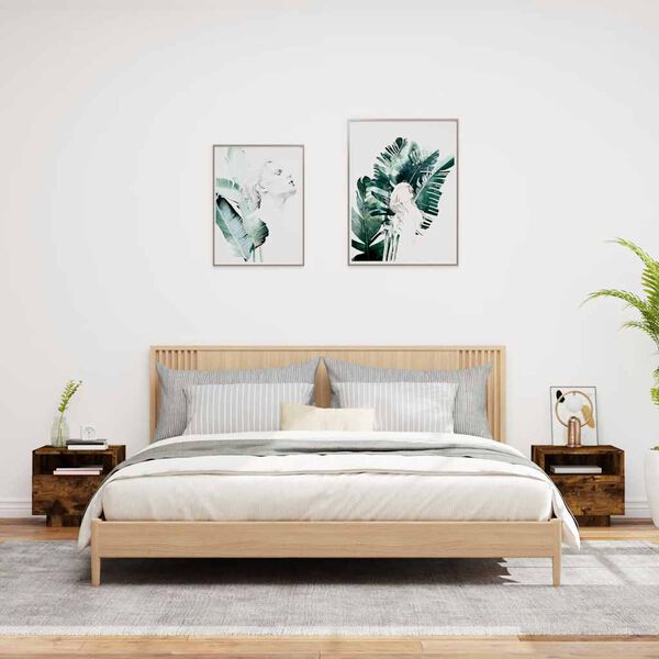 vidaXL Nattbord med LED 2 stk røkt eik 40x39x37 cm