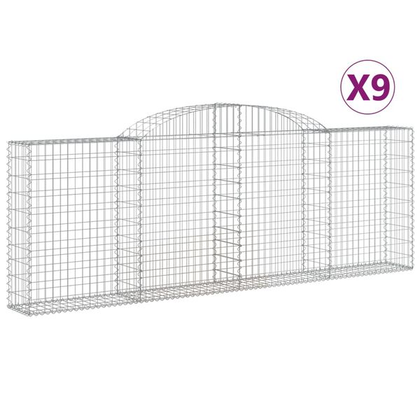 vidaXL Gabionkurver buede 9 stk 300x30x100/120 cm galvanisert jern