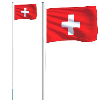 vidaXL Sveitsisk flagg og stang 6,23 m aluminium