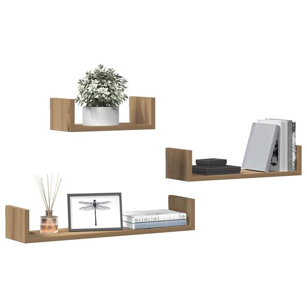 vidaXL Vegghyller 3 stk artisan eik konstruert tre