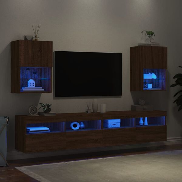vidaXL TV-benker med LED-lys 2 stk brun eik 40,5x30x60 cm