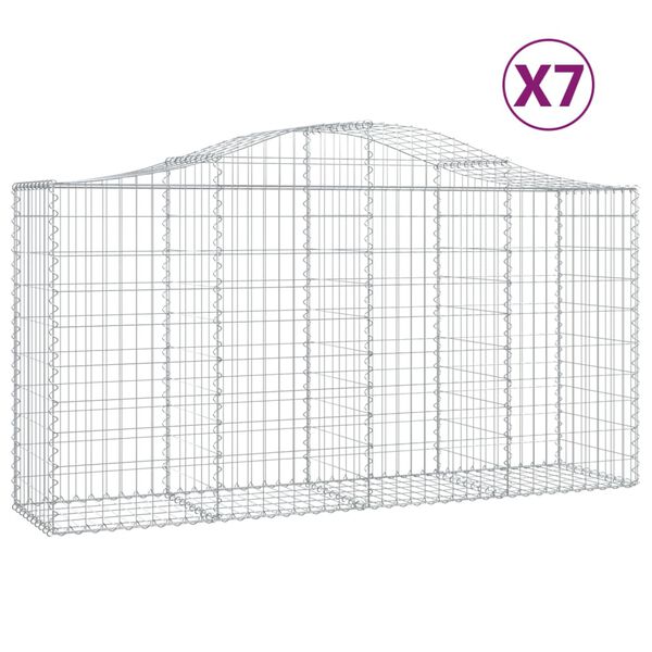 vidaXL Gabionkurver buede 7 stk 200x50x100/120 cm galvanisert jern