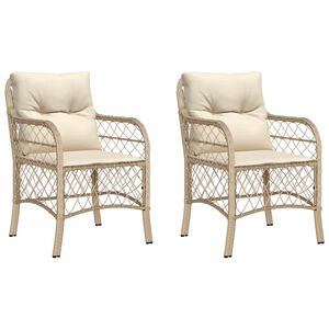 vidaXL Hagestoler med puter 2 stk beige polyrotting