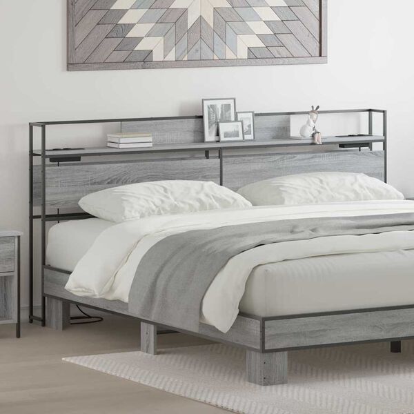 vidaXL Lagringshodegavl med hylle Gr&aring; sonoma 180 cm Konstruert tre