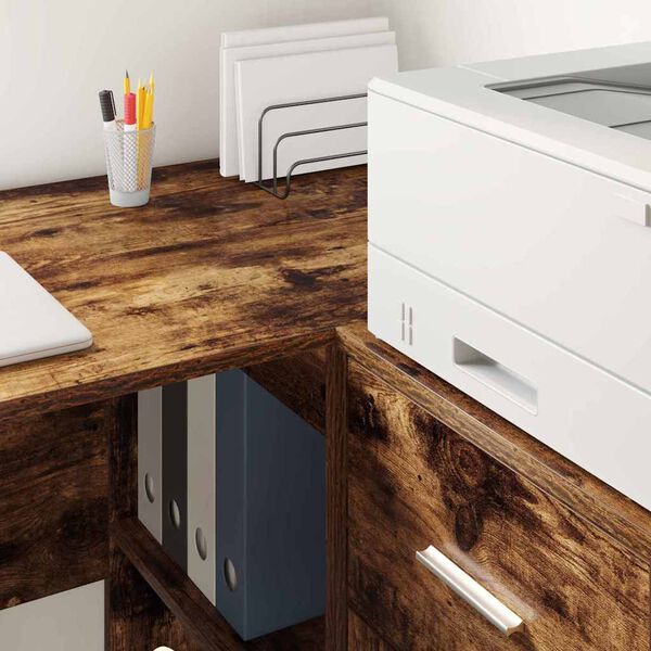 vidaXL Hjørneskrivebord med skuff Røkt eik 102 x 88 x 75 cm