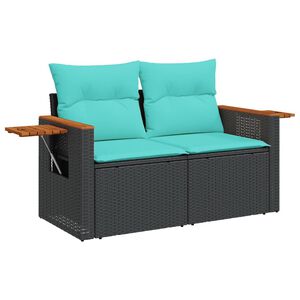vidaXL Hagesofa med puter 2-seters svart polyrotting