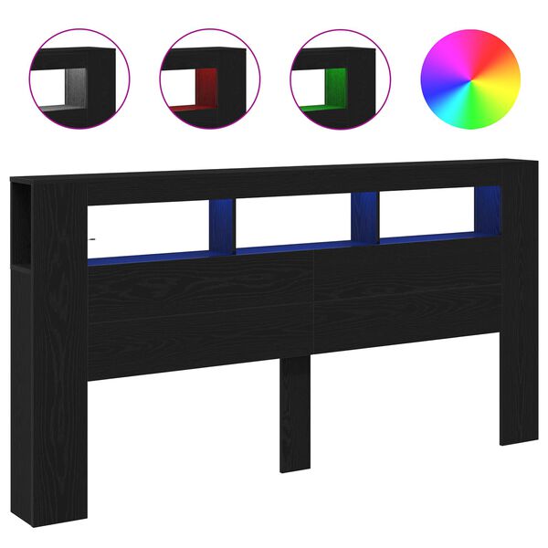 vidaXL LED Hodegavl Svart Eik 200 x 18,5 x 103,5 cm Konstruert tre