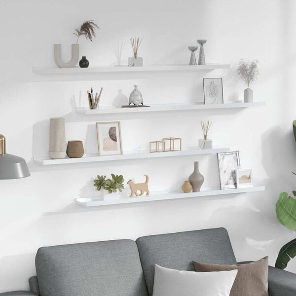 vidaXL Vegghyller 4 stk h&oslash;yglans hvit 100x9x3 cm
