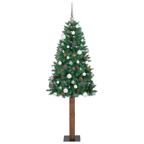 vidaXL Slim juletre med 300 LED gr&oslash;nn 210 cm PVC og Massivt Furu tre