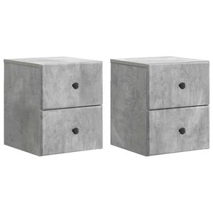 vidaXL Vegghengt Nattbord med skuff 2 pcs Betonggr&aring; 34,5 x 33 x 40 cm
