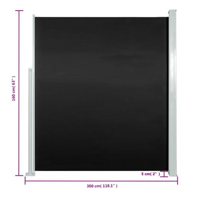 vidaXL Uttrekkbar sidemarkise 160x300 cm svart