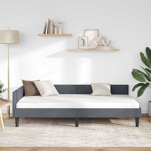 vidaXL Hjørnesengramme med hodegjerde Mørkegrå 80 cm x 200 cm Fløyel