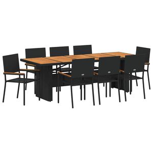 vidaXL Hage Spisegruppe 9 pcs Svart polyrotting